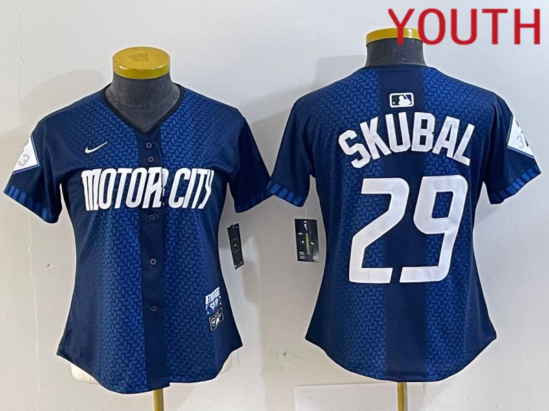 Youth Detroit Tigers 29 Skubal Blue City Edition Nike 2024 MLB Jersey style 1